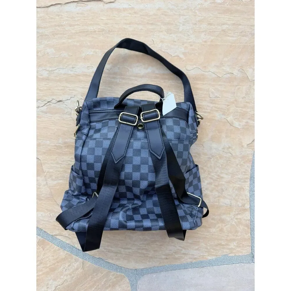 Chic Style Bag Black Grey Checkered Backpack brand new CC